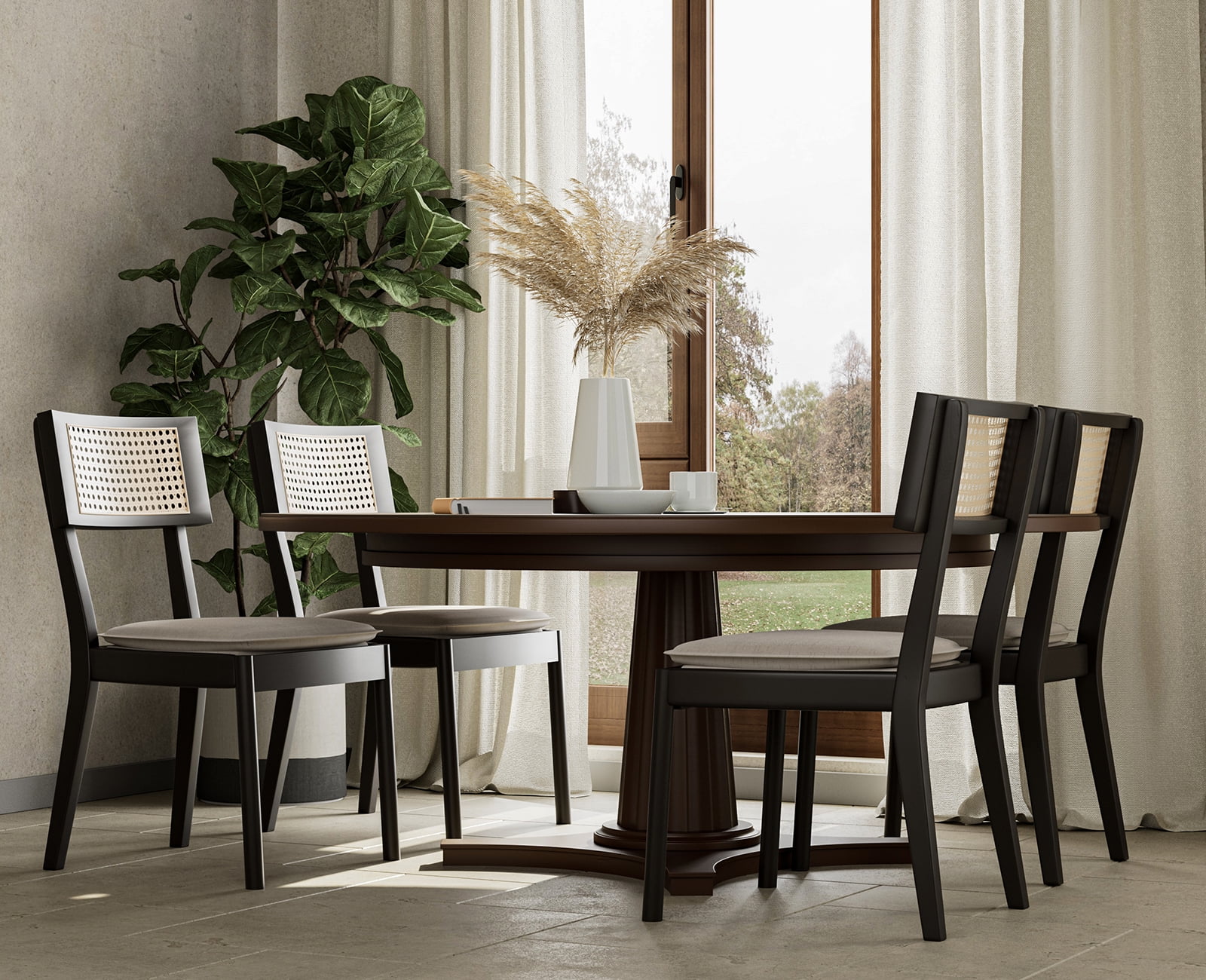Guyou Classical Wooden Dining Chairs Set of 2, Farmhouse Rattan Cane Back Kitchen Chairs, French Country Side Chairs for Living Room Kitchen Dining Room, Black