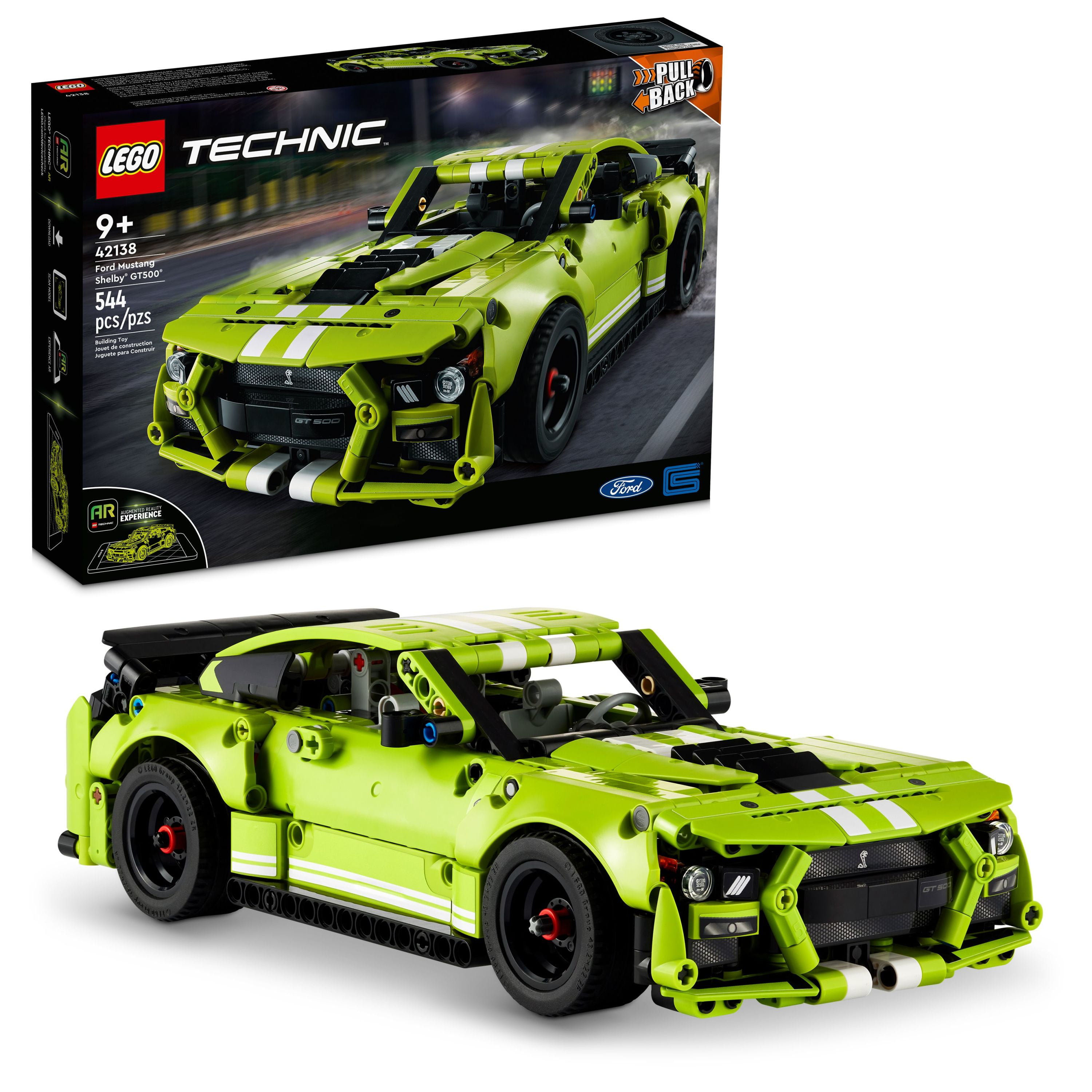 LEGO Technic Ford Mustang Shelby GT500 Set  42138, Pull Back Drag Toy Race Car Model Building Kit, Gifts for Kids and Teens with AR App Play Feature