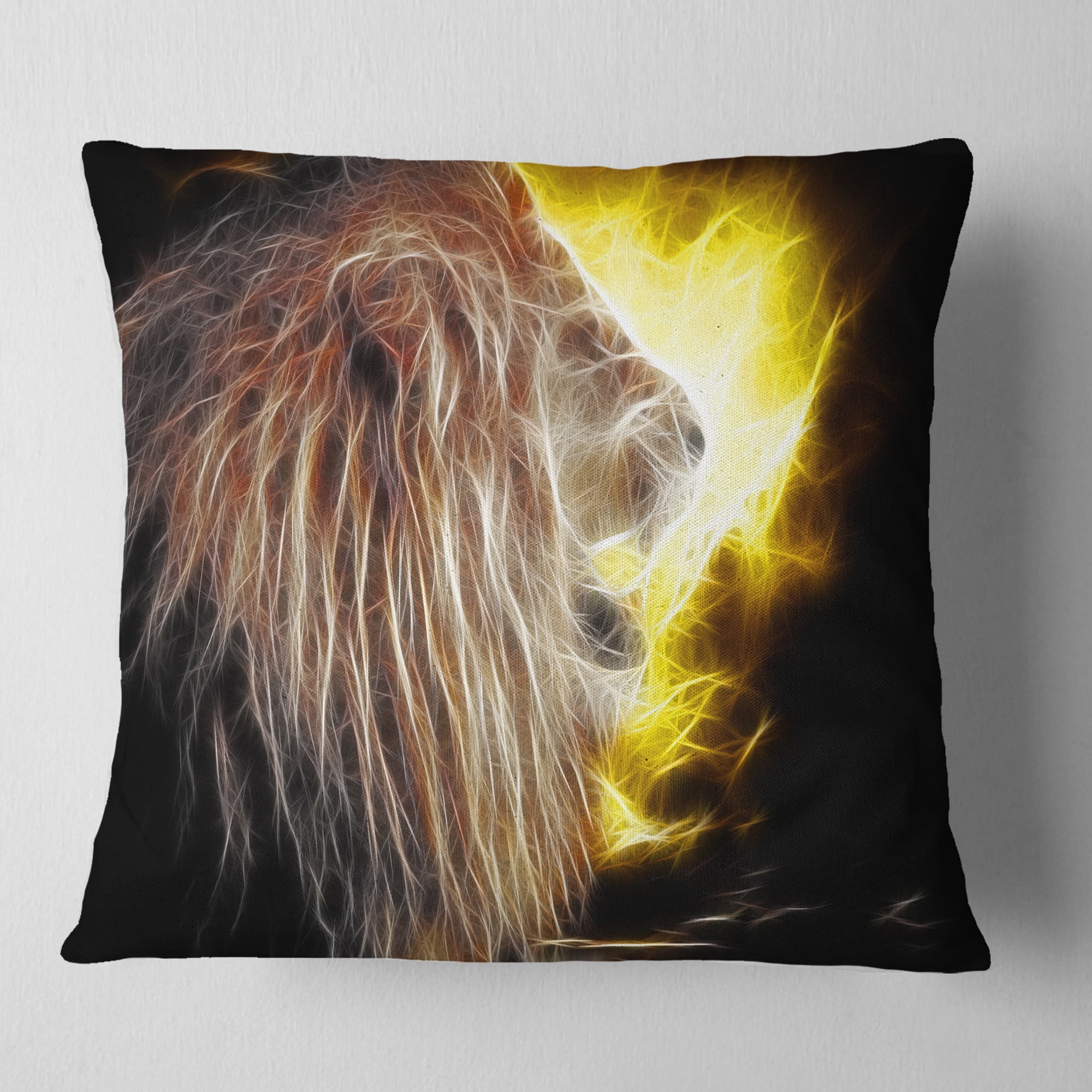 Designart Lion with Fire - Animal Throw Pillow - 16x16