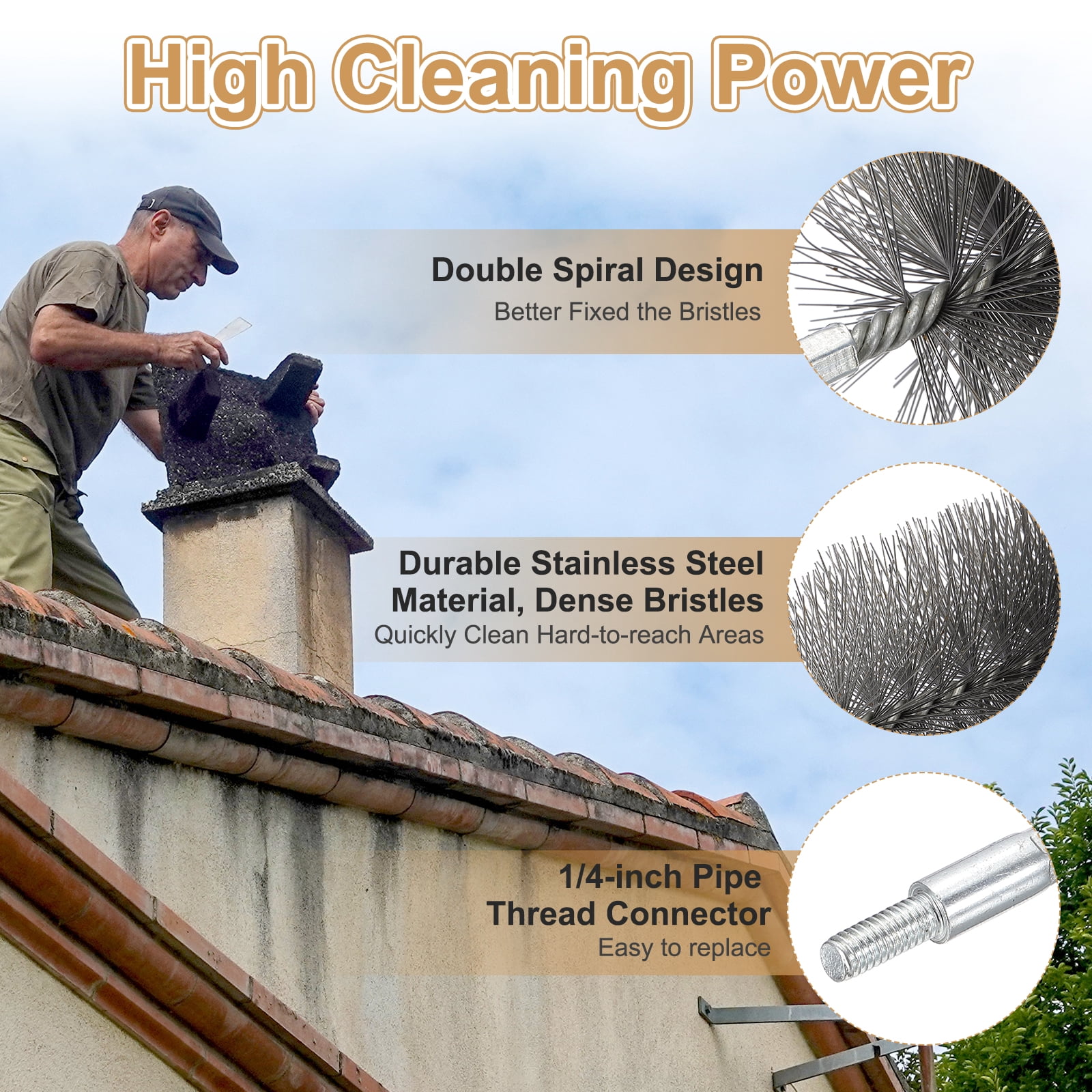 Uxcell 6" Wire Chimney Cleaning Brush, Steel Round Chimney Sweep Brush with 1/4 NPT Fitting for Cleaning Fireplace Burning Stove Tent Dryer Pipes, Silver