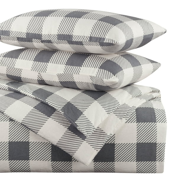Mainstays 3Piece Flannel Buffalo Check Duvet Cover Set, Full/Queen