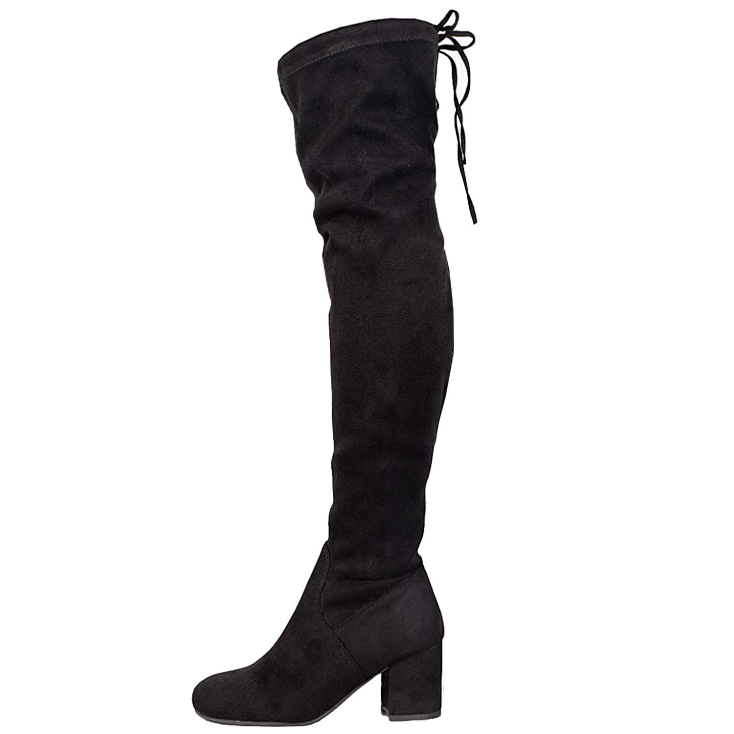 Women Mid Block Heel Thigh High Boots Over The Knee Party Stretch Lace Up Shoes 