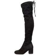 New Women's Back Lace Up Mid Chunky Block Heel Over The Knee Thigh High Boot