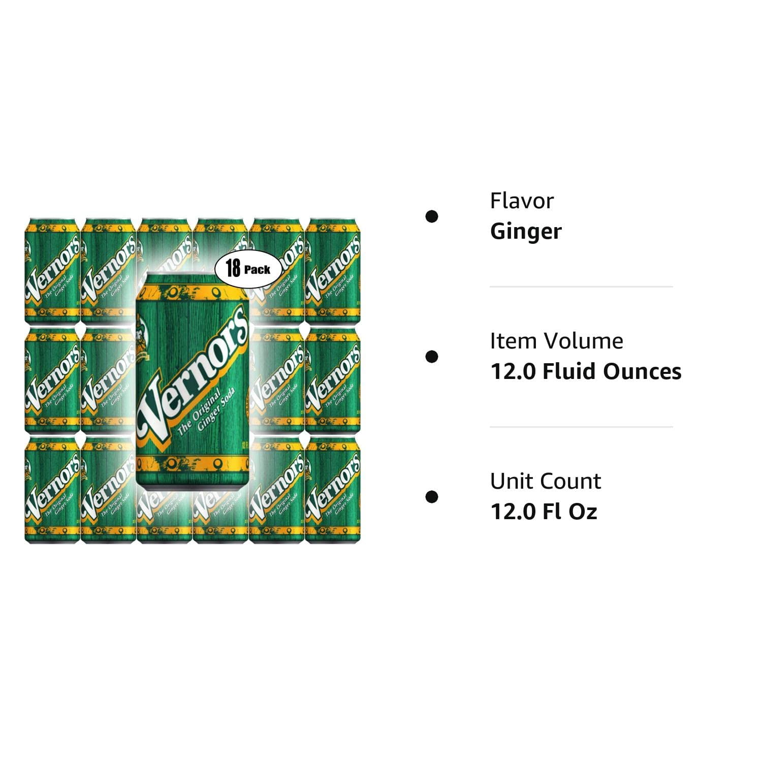 Vernors Ginger Soda, 12oz Can (Pack of 18, Total of 216 Oz)