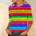 thumbnail image 5 of Xdegoge T-Shirt for Women Crewneck 3/4 Sleeve Casual Pastel Gradient Rainbow Striped Pattern Loose Fit Soft Flowy Breathable Modern Aesthetic Daily Spring Fashion Tops, 5 of 6