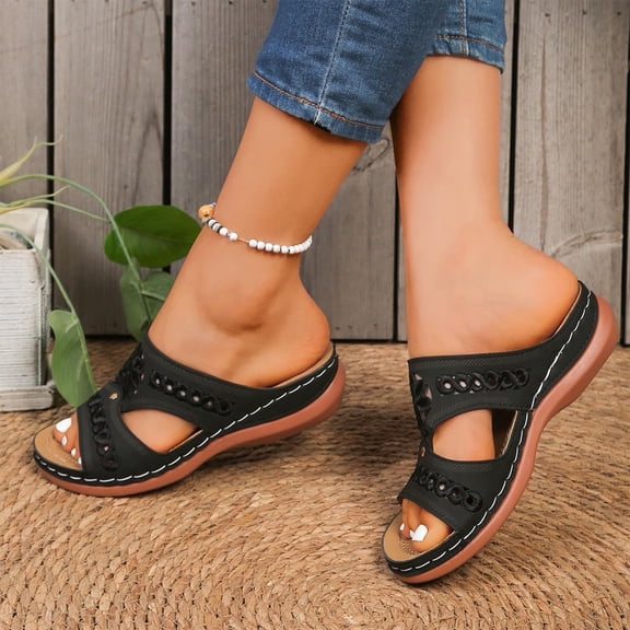 Willtoo Womens Wedge Orthopedic Sandals Leather Dressy Sandal Non-Slip Comfortable Walking Casual Slip on Summer Beach Shoes