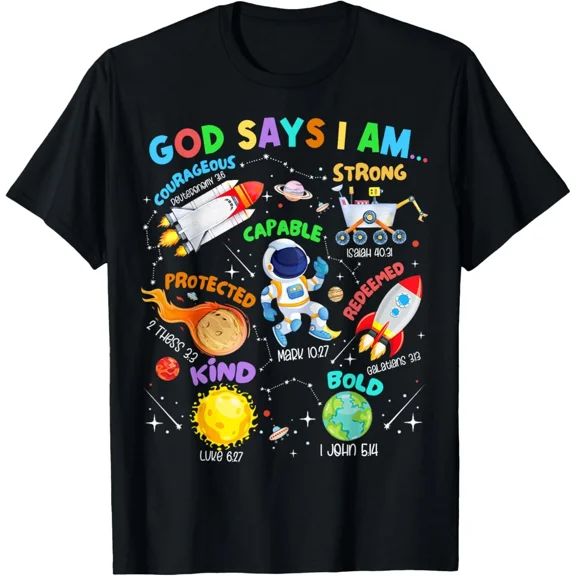 God Says I Am Astronaut Kids Boys Planets Science Unisex T-Shirt up to size 5XL