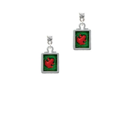 - Silvertone Red Tree Frog in Shadow Box Clear Crystal Post Earrings