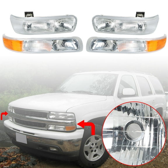Headlights Replacement for 1999-2002 Chevy Silverado/2000-2006 Suburban Tahoe Projector Headlight Assembly Pair Left Right Side