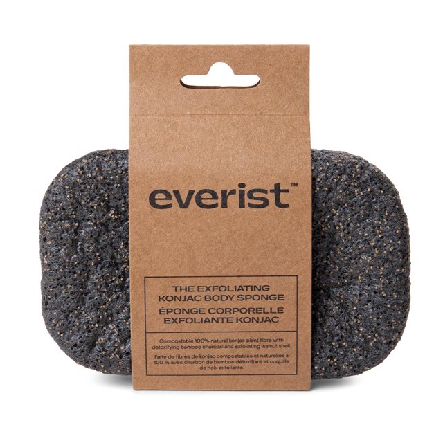 Everist The Exfoliating Konjac Body Sponge Esponja de baño natural reutilizable compostable para pieles sensibles Limpieza de carbón 60+ usos 1 cada uno