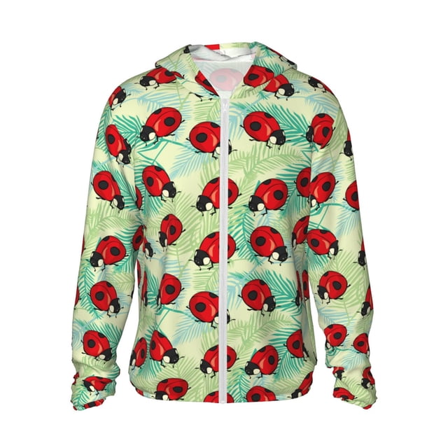 Fotbe Red Ladybugs And Leaf Chaqueta con Protección Solar UPF 50+ para Hombre y Mujer, Camisa con Capucha y Bolsillos-Large
