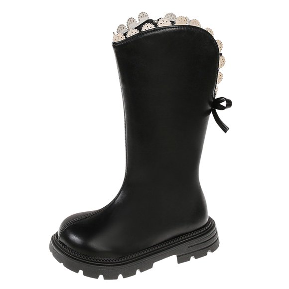 Gubotare Tall White Boots for Girls Girls Kids Western Boots Embroidered Cowgirl Cowboy Boots Girls Mid Calf Riding Shoes Little Kid/Big Kid Size 11.5 (Black,Little Kids 11.5)