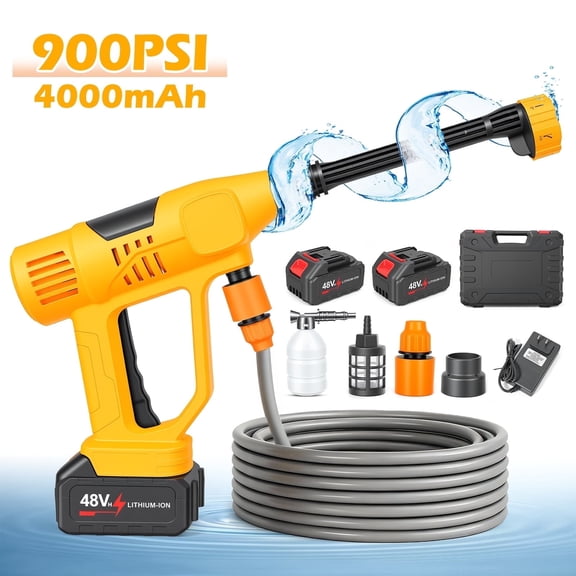 BAOKALER Cordless Pressure Washer, 900PSI 21V Portable Pressure Power Washer with 10 adjustable pressure settings, Foam Cannon & 6-in-1 Nozzle,for Cars/Patios