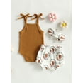 thumbnail image 4 of Bagilaanoe 3pcs Newborn Baby Girl Short Pants Set Sleeveless Romper Tops + Shorts + Headband 3M 6M 12M 18M Infant Casual Summer Outfits, 4 of 9