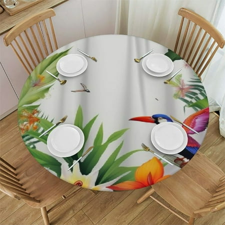 

Sheronv Bird Flowers Tropical Round Table Cover Stain Resistant Washable Indoor Outdoor Tablecloth Kitchen Dining Wedding Parties 100% Polyester Fiber 54-58