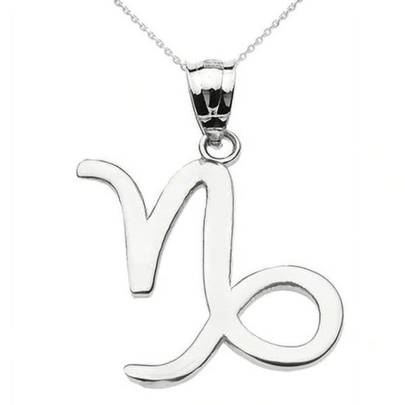 White Gold Capricorn January Zodiac Sign Pendant Necklace