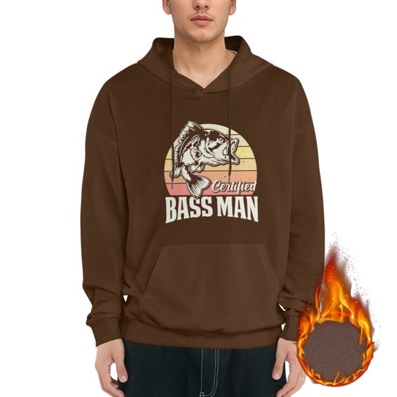 Fishing-design Graphic Hoodies for Men Letter Print Long Sleeve Casual Streetwear Pullover Sweatshirt with Pocket mens Ecosmart Hoodie,Coffee L