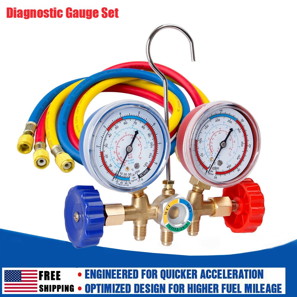 Air Conditioning Diagnostic Kit with Dual Manifold Gauges Valve A/C Air Conditioning Refrigeration Repairing Diagnose Manifold Gauges Valve Set R22 R134a for Car Home Kitchen Air Conditioning 