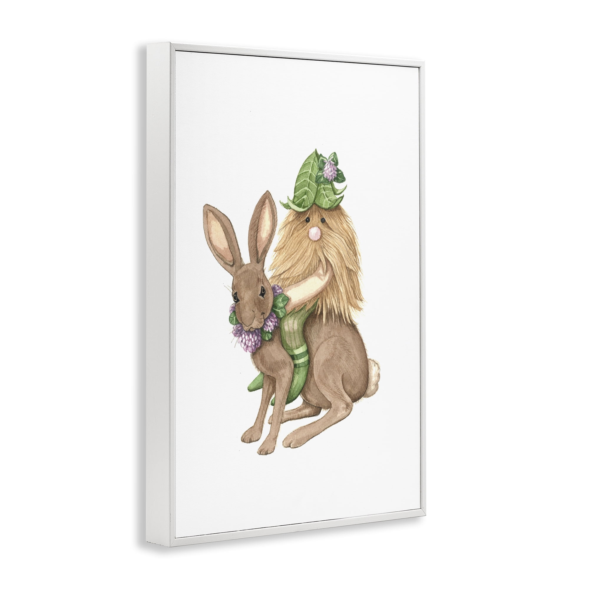 Stupell Industries Garden Elf Riding Rabbit White Framed Giclee Art, design by Nancy Overton
