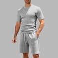 thumbnail image 2 of Hinvhai Men's 2 Piece Outfits Short Sleeve Crewneck Summer T Shirt and Drawstring Casual Track Shorts Set Gray M(M), 2 of 6