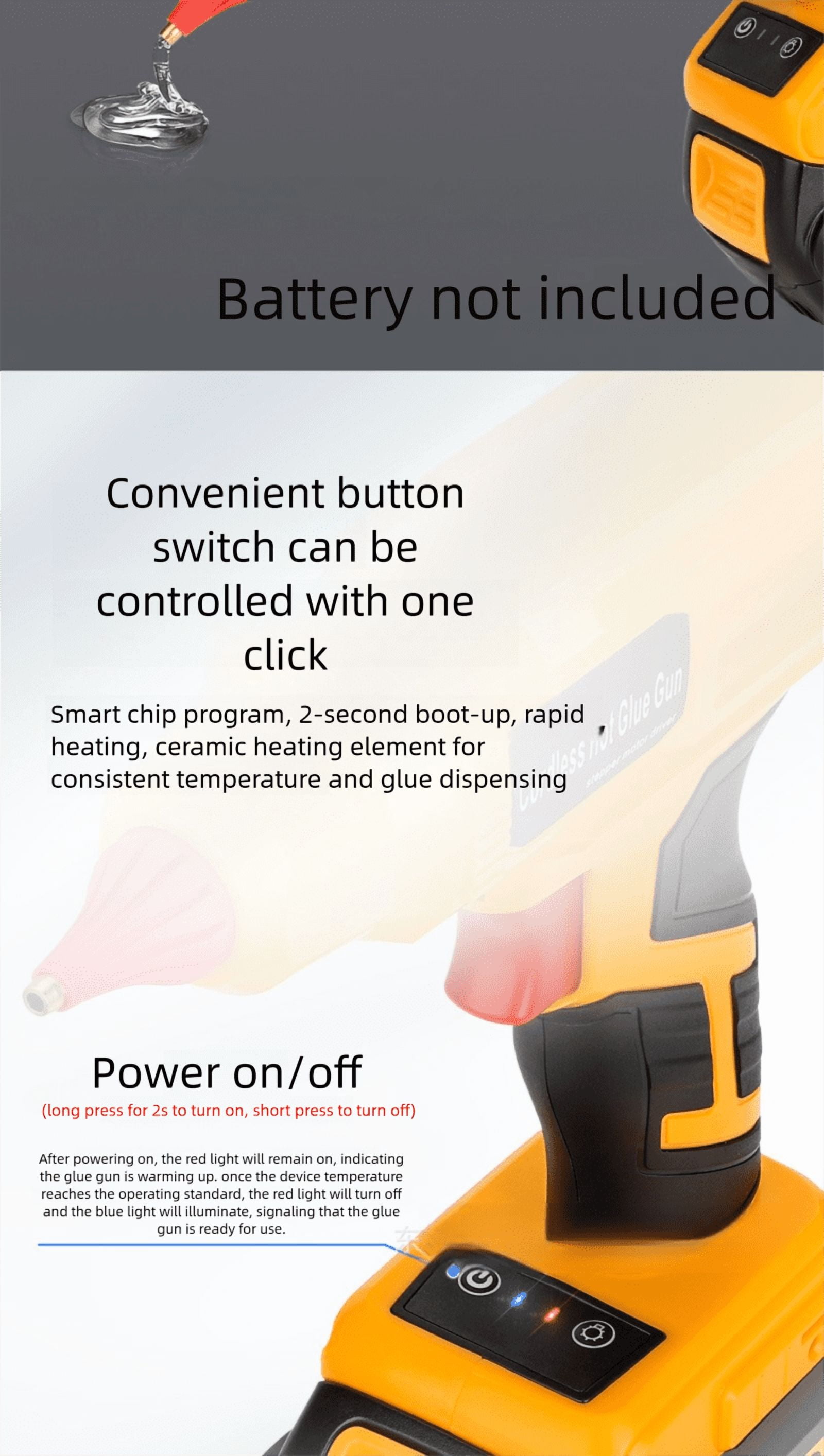 Cordless Hot Glue Gun for Ma.kita 18V Max Lithium-ion Battery,  Quick Preheat Hot Melt Glue Gun with 10 Pcs Glue Sticks for Arts/Crafts/Diy/Repairs(Tool Only)