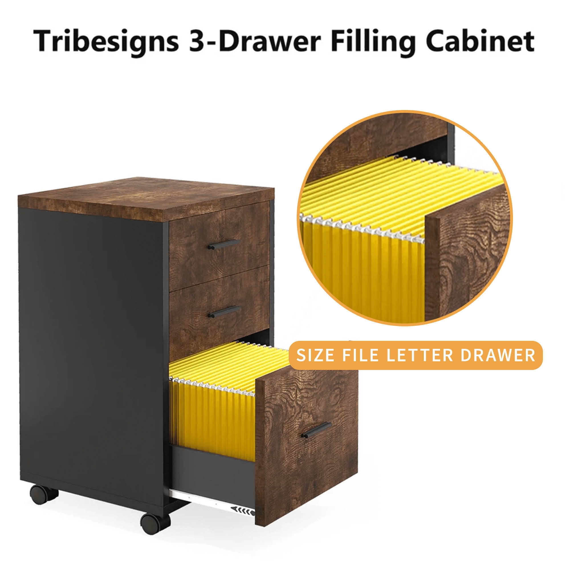 MAYEERTY 83 Inch Reversible Industrial L-Shaped Executive Corner Desk with Mobile 3-Drawer File Cabinet, Rustic Brown Particleboard Black Steel Frame Workstation for Home Office