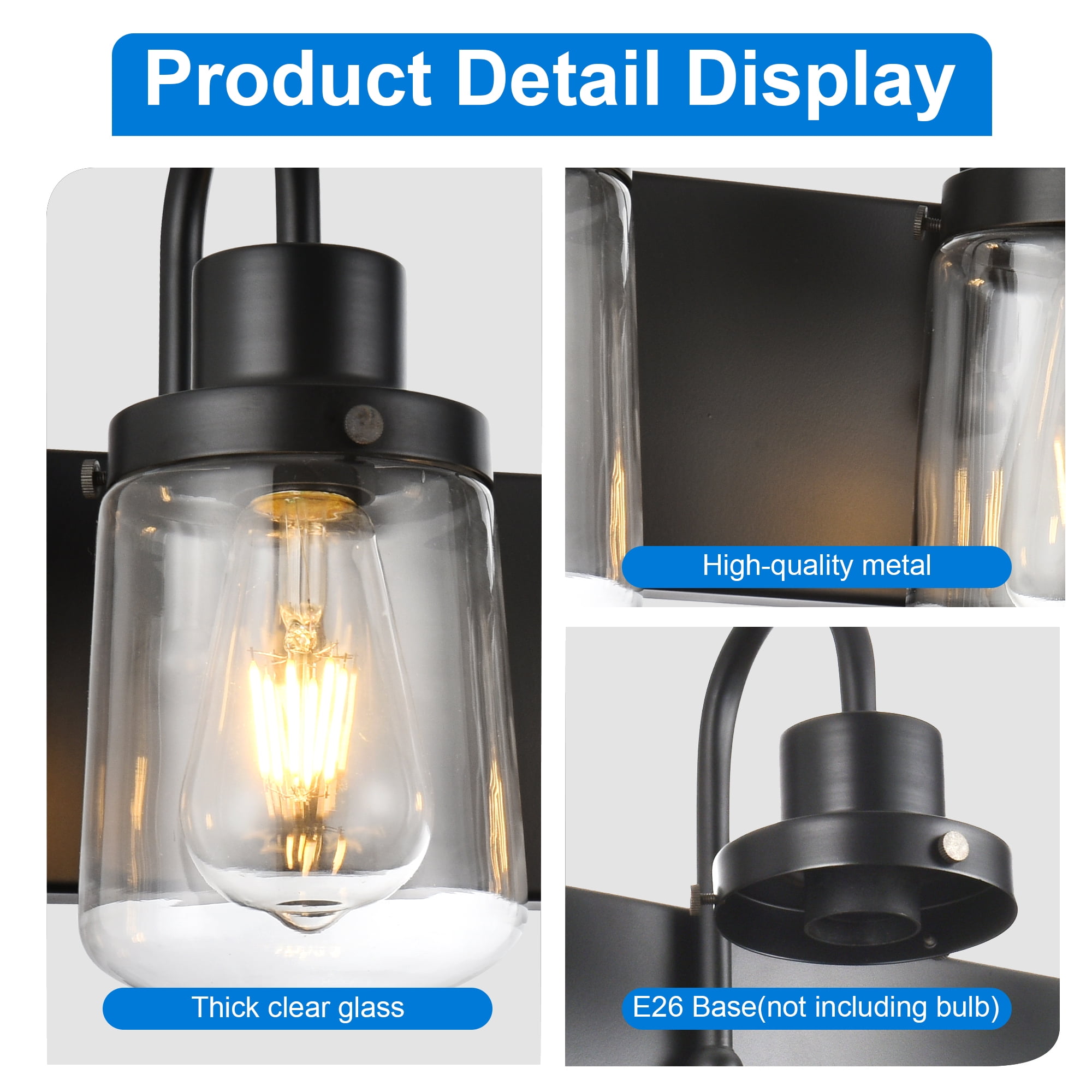 Melucee Bathroom Lights Over Mirror, Black Vanity Light Fixtures with 6 Clear Glass Globe Shades for Hallway Kitchen Living Room