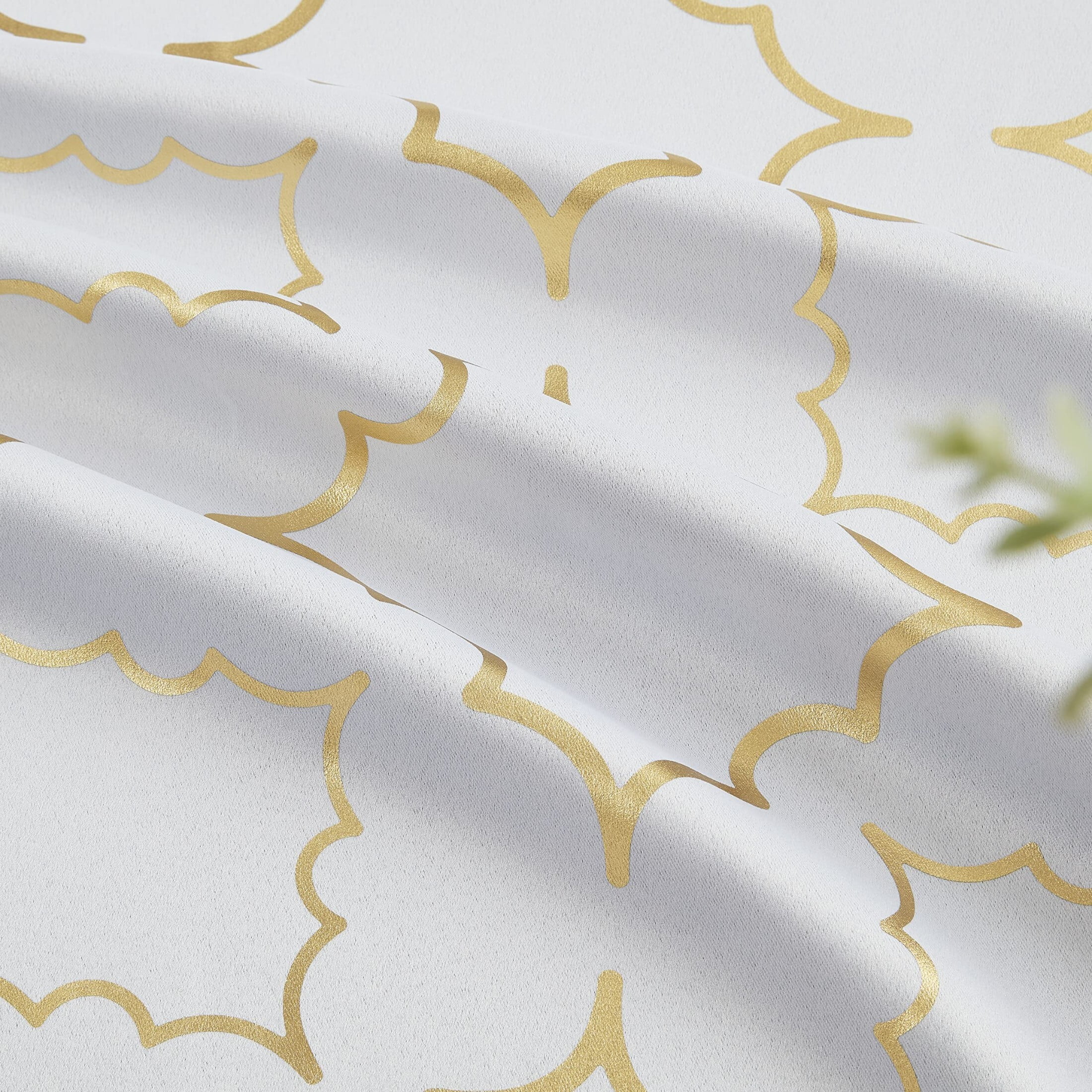 Junvictex White-Gold Blackout Window Curtain for Bedroom Moroccan Foil Metallic Print,52"Wx63"L,2 Pcs