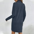 thumbnail image 5 of Women's Sweater Dress Knit Dress Long Sleeve Turtleneck Brushed Striped Mid Length Comfortable Dress for Spring Fall,Dark Blue,2XL, 5 of 5