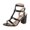 2Black, variant on Women's Block Heeled Sandals Vintage Pattern Leather Caged Heels Open Toe Thin Sole Wedding Elegant Bride Dress Shoes White Size 8.5