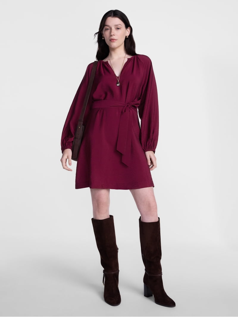 knee length balloon dress Scenario Women's and Women's Plus Mini with Long Sleeves, Sizes Xs-4x, Size: XXXL, Red _okendo:syndication_key:CL135424314