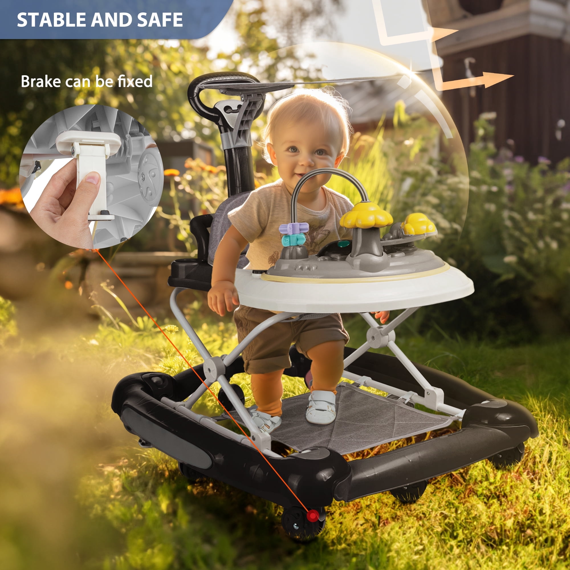 JieC 5-in-1 Baby Walker with Wheels,Infant Toddler Walkers Bouncer for Boys Girls,Black