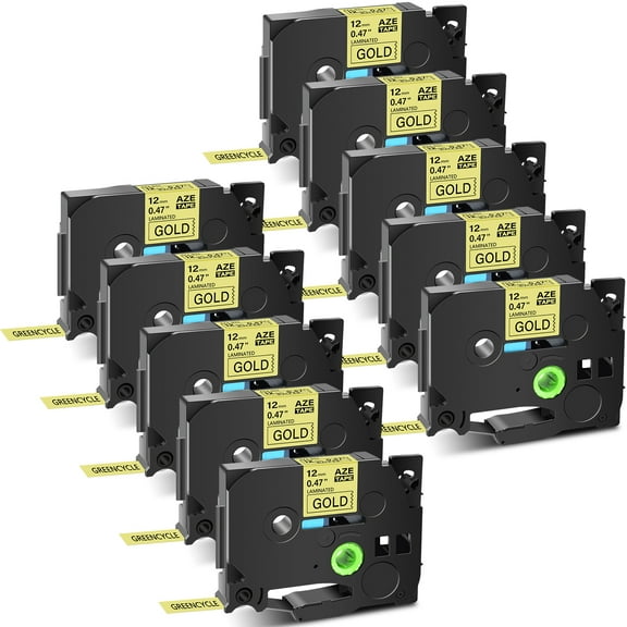 GREENCYCLE 10PK Compatible for Brother P-touch Black on Gold 12mm TZ TZe TZe-831 TZ-831 TZ831 TZe831 Laminated Label Tape