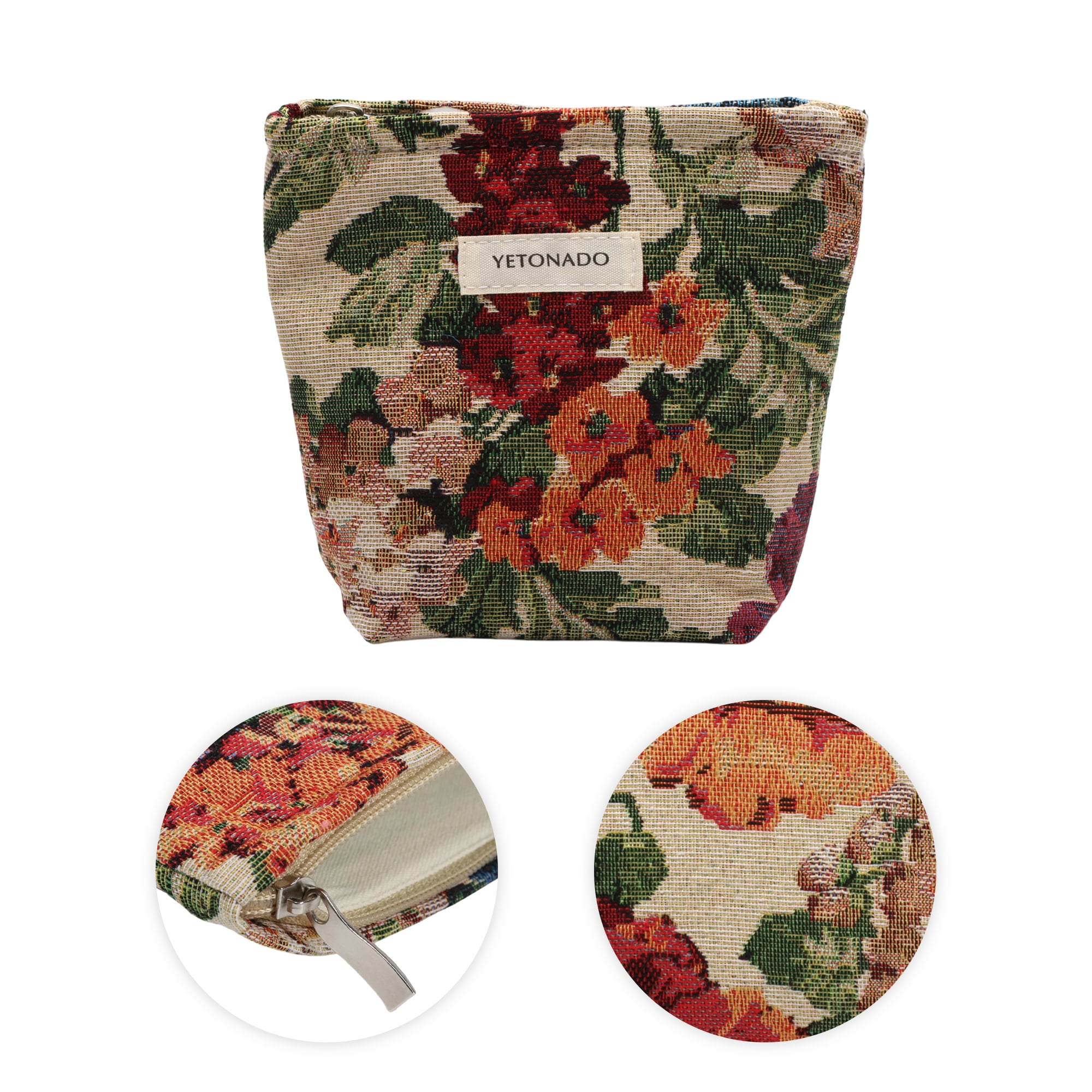 Unique Bargains 1 Pc Versatile Flower Handheld Makeup Bag Beige Small