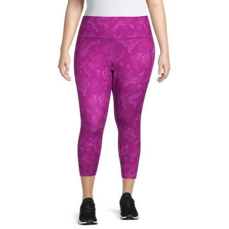 Reebok Women's Plus Size Printed Prime Highrise 7/8 Legging with 25" Inseam and Side Zipper Pocket
