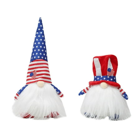 

2 PCS Gnome Dwarf Decorations Home Patriotic Dwarf Plush Independence Day American Dwarf Plush Dolls Handmade American Figurines Decorated Kitchen Layered Tray Decorations