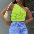 thumbnail image 6 of Women's Summer One Shoulder Crop Tops Sleeveless Solid Color Ruched Tank Tops Vest Blouses for Beach, Holiday, 6 of 7