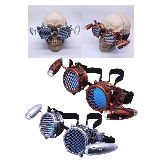 Gafas estilo Steampunk de 2 piezas, gafas a prueba de viento, ropa cibernética desmontable Rojo y Argenta Yinane Gafas estilo Steampunk