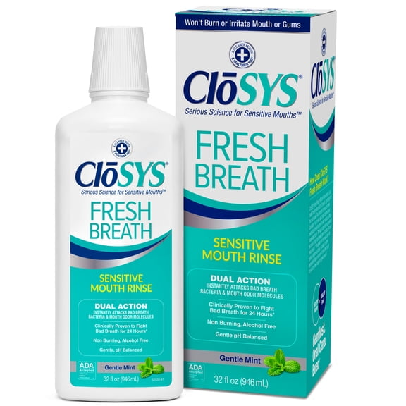 CloSYS Fresh Breath Sensitive Mouthwash, Gentle Mint, 32 fl oz