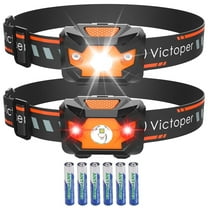 Victoper Headlamp 2 Pack, 4 Modes Red Light Head Lamp Battery Powered, Hardhat Mechanic Waterproof Headlamps Flashlight, LED Head Lamps for Adults, Kids, Camping, Running, Hiking, Outdoor, Fishing