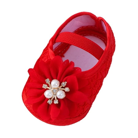 

Baby Sneakers Fashion Soft Sole Pearl Flower Princess Shoes For First Walkers
