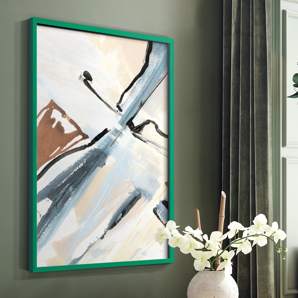Dancing Wind Revisit I Framed Print in Green Solid Wood Framed Print No Nail Hanging