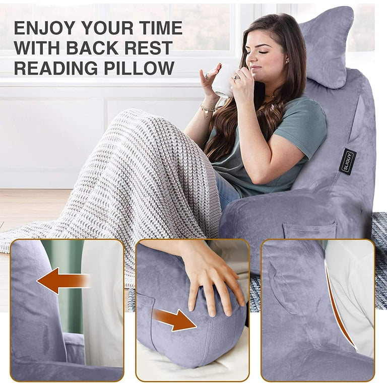 SLIGUY Reading Pillow Extra Large 31 Bed Rest Pillow with Detachable Neck  Roll & Arms for Sitting in Bed or Couch-Backrest Reading Pillow Adult Back  Pillows for Reading Watching TV Gaming Relaxing 