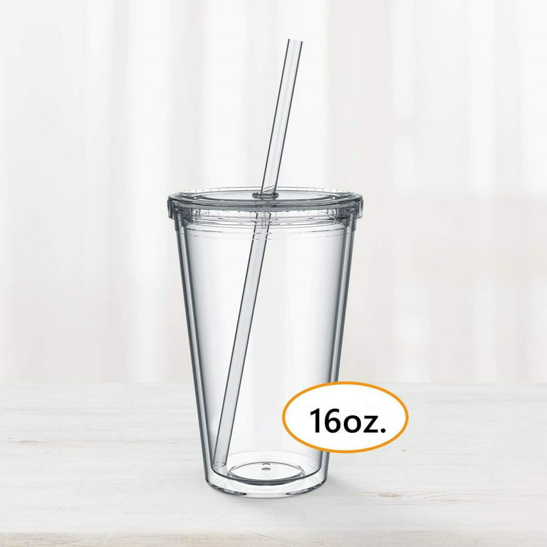 Aousthop Plastic Cup with Lid and Straw, 16 oz Clear Classic Insulated  Tumblers, Double Wall, Reusable Plastic Acrylic, Perfect for Parties