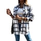 thumbnail image 1 of Chaqueta tipo chaqueta a cuadros para mujer Gabardina de tartán de invierno con mezcla de lana y botones informales con bolsillos (negro), 1 of 5