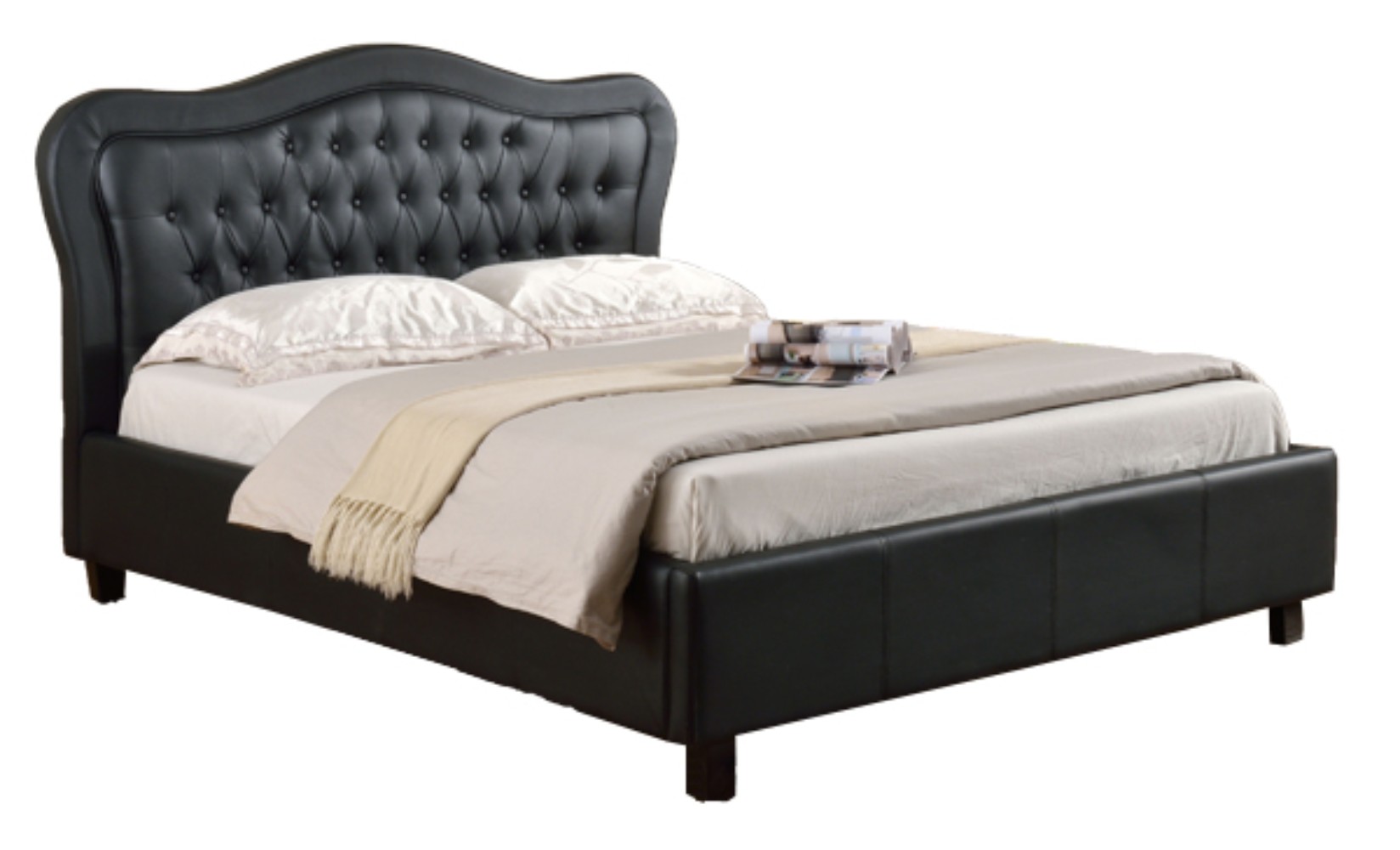 Platform Bed with Curved Tufted Headboard Eastern king Size Black