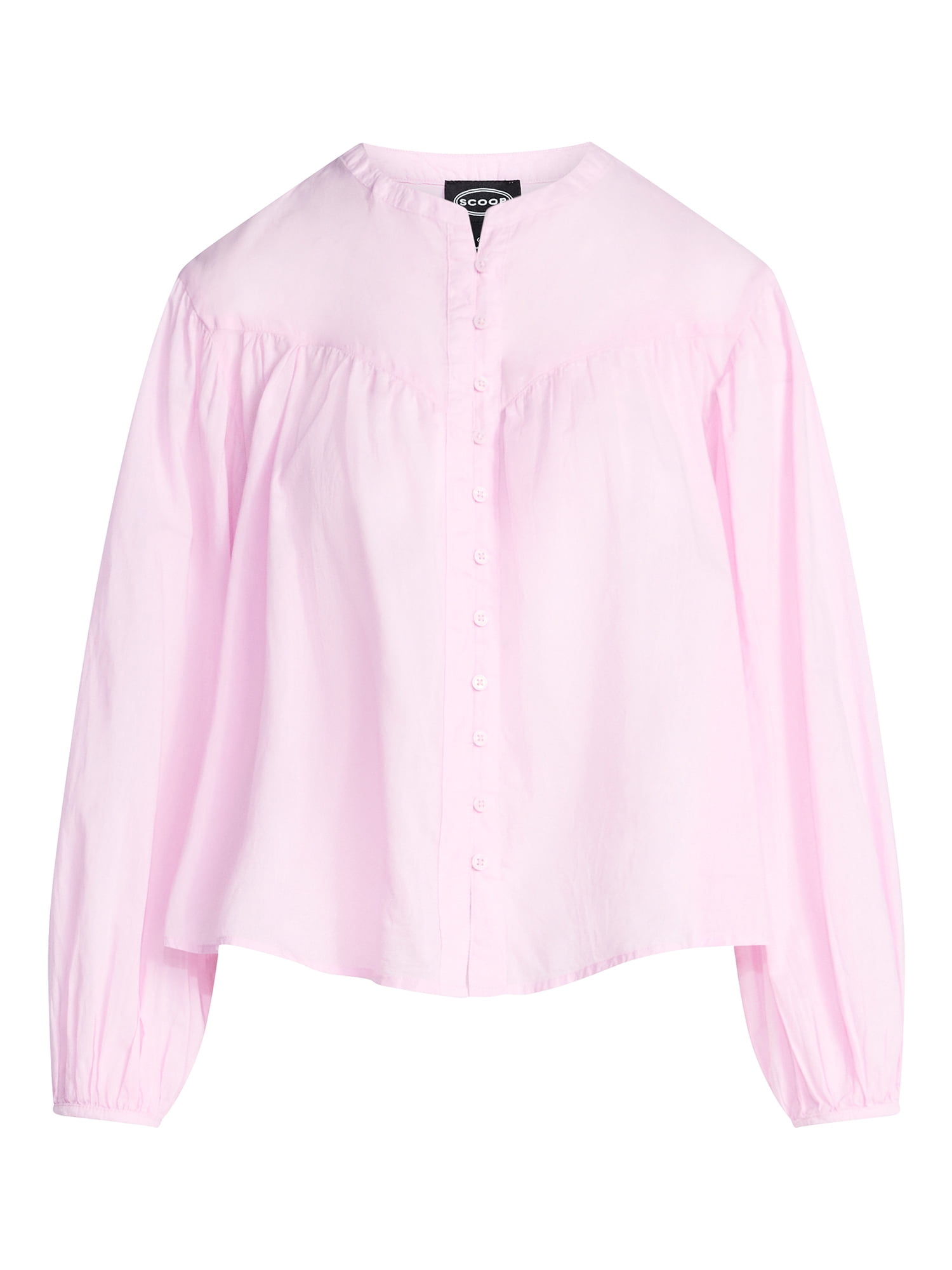 Scoop Women's Flowy Cotton Blouse with Long Sleeves, Sizes XS-XXL