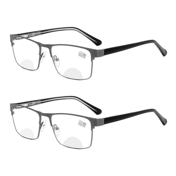 2 Pairs of Mens Classic BIFOCAL Reading Glasses, Stylish Square Spring Hinge Business Rectangle Metal Gunmetal Readers  2.50