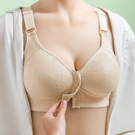 ALLLIST Bras for Women Gray Front Closure No Wire Sleep Embroidery Soft Bralette Lingerie for Women Size S-2XL