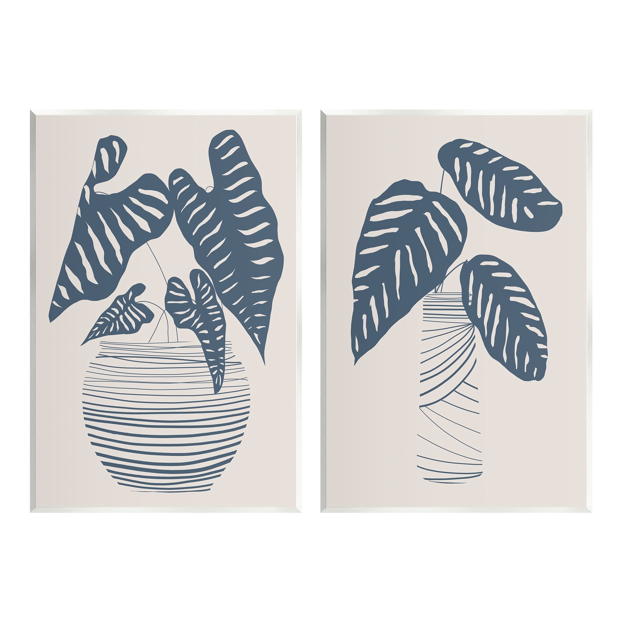 Stupell Industries Neat Potted Plant Leaves Minimal Striped Vases Graphic Art Unframed Art Print Wall Art, Set of 2, Design by Daniela Santiago